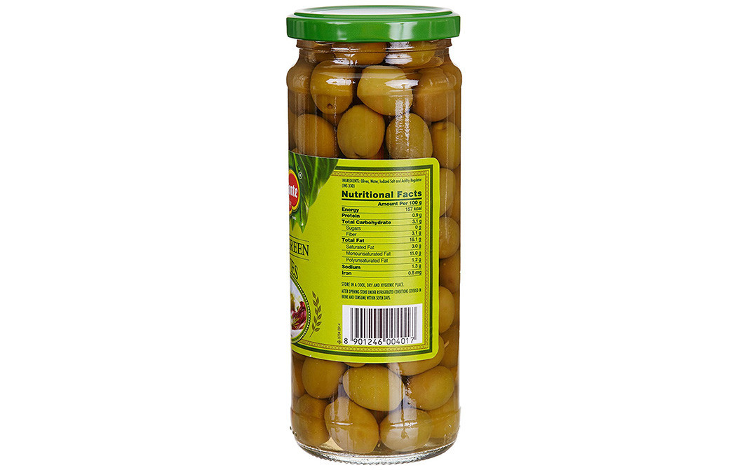 Del Monte Plain Green Olives   Glass Jar  450 grams